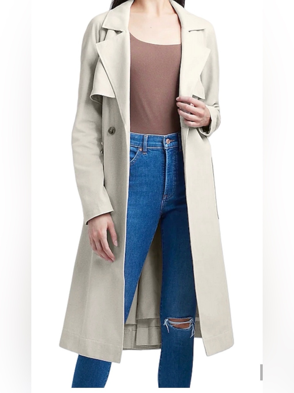 NEW EXPRESS NATURAL HERRINGBONE PLEATED TRENCH COAT SIZE SMALL